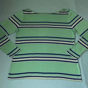 OLD NAVY boatneck long sleeve striped stretchy green navy white top NEW size 2X